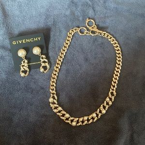 Givenchy pearl chain necklace and earring set